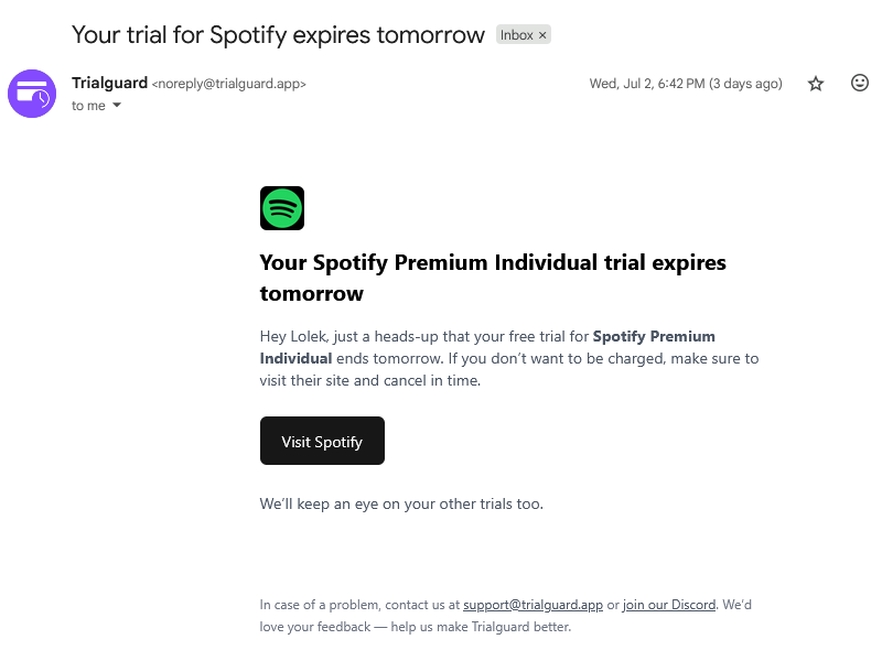 Email notification
